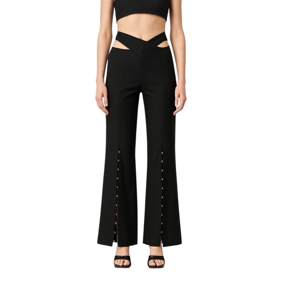 Anna October Wool Crossover Palazzo Pants Women’s 6 Black High Waist Slit NWT - Picture 3 of 16